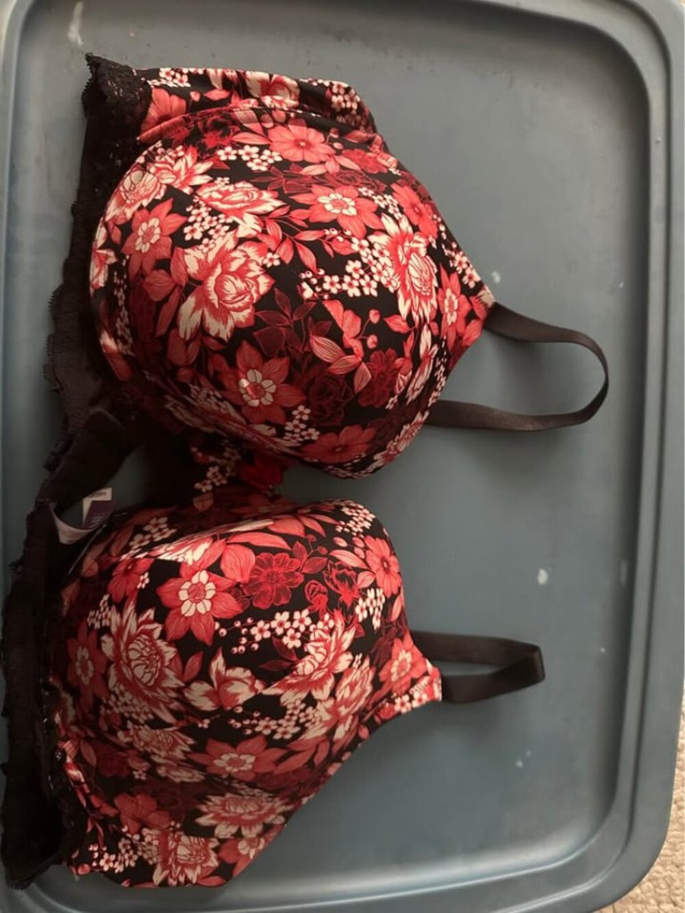 Adore Me Floral Lace Bra – Size 46DD – Black, Red & Pink